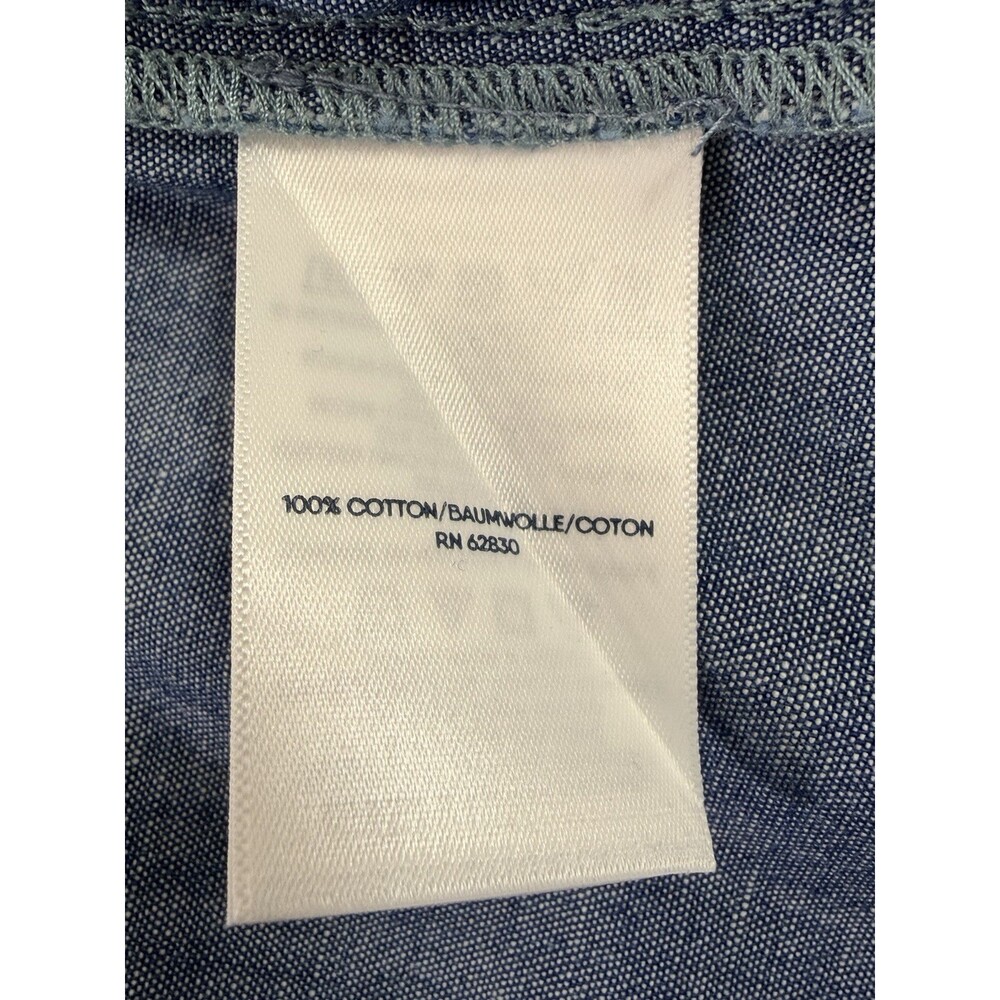 Lands End XL 18 Blue Chambray Tunic Band Collar Gathered Back Pockets EUC - Picture 5 of 7